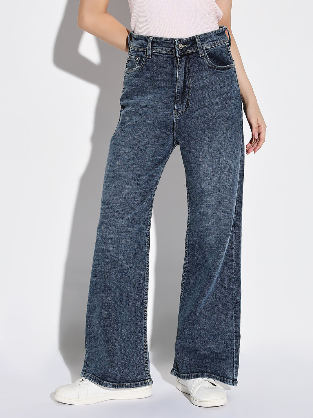 Women Navy Blue Wide Leg Jeans