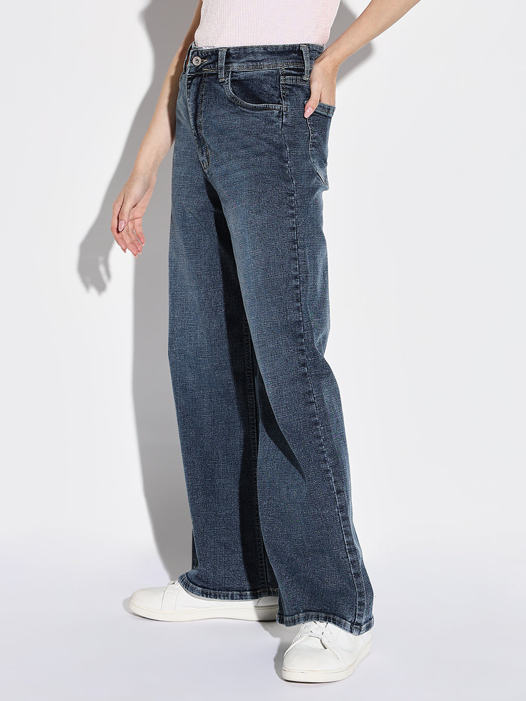 Women Navy Blue Wide Leg Jeans