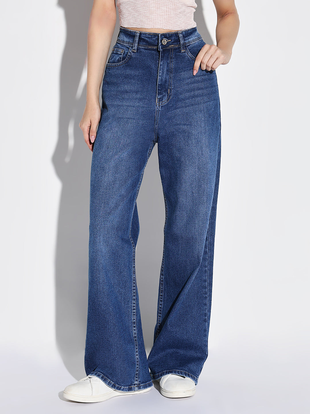 Women Navy Blue Wide Leg Jeans