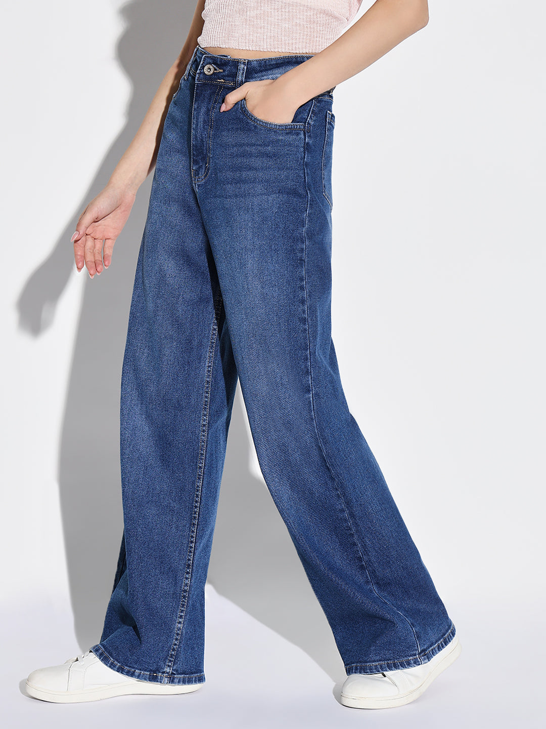 Women Navy Blue Wide Leg Jeans