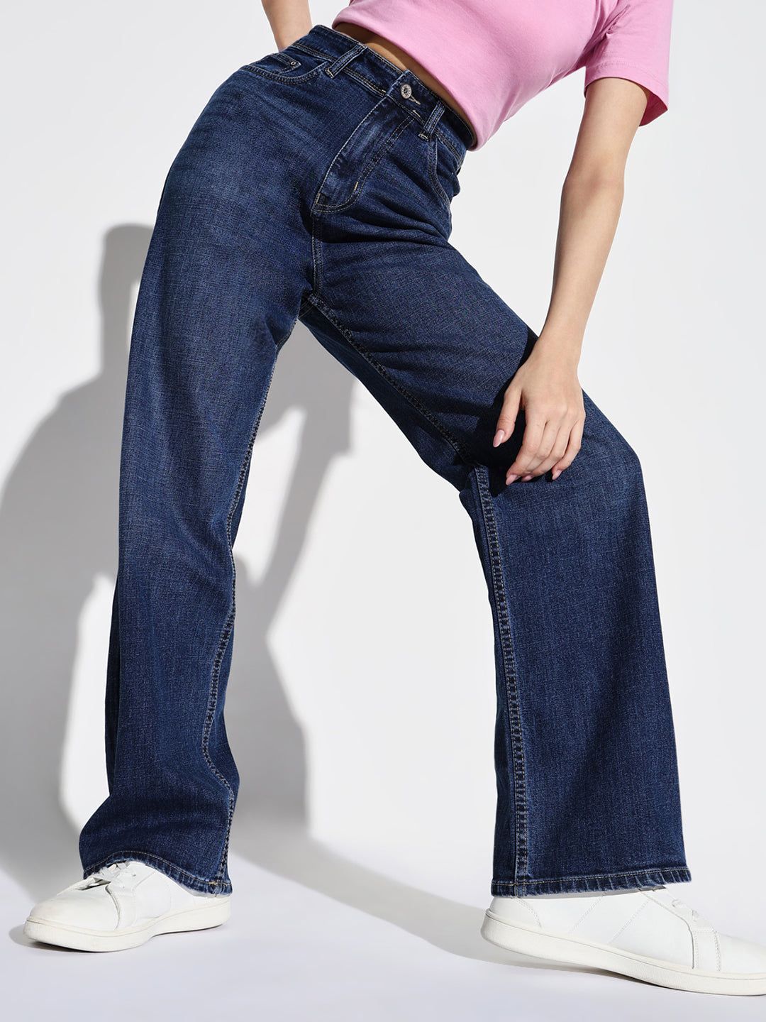 Women Navy Blue Wide Leg Jeans