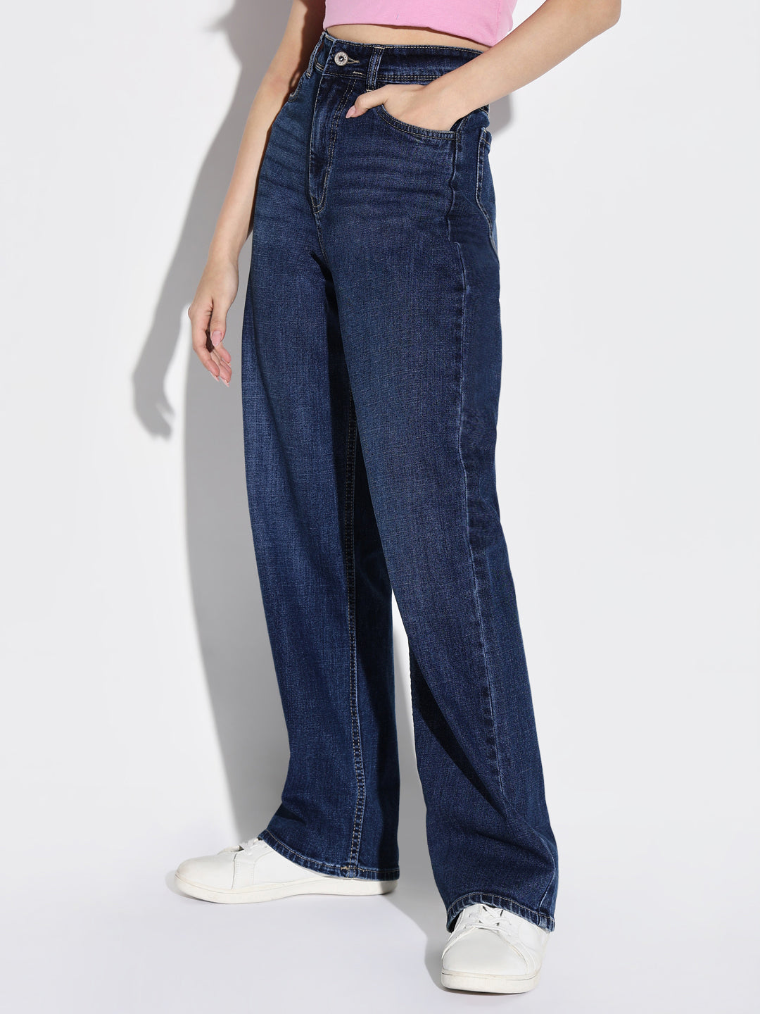 Women Navy Blue Wide Leg Jeans