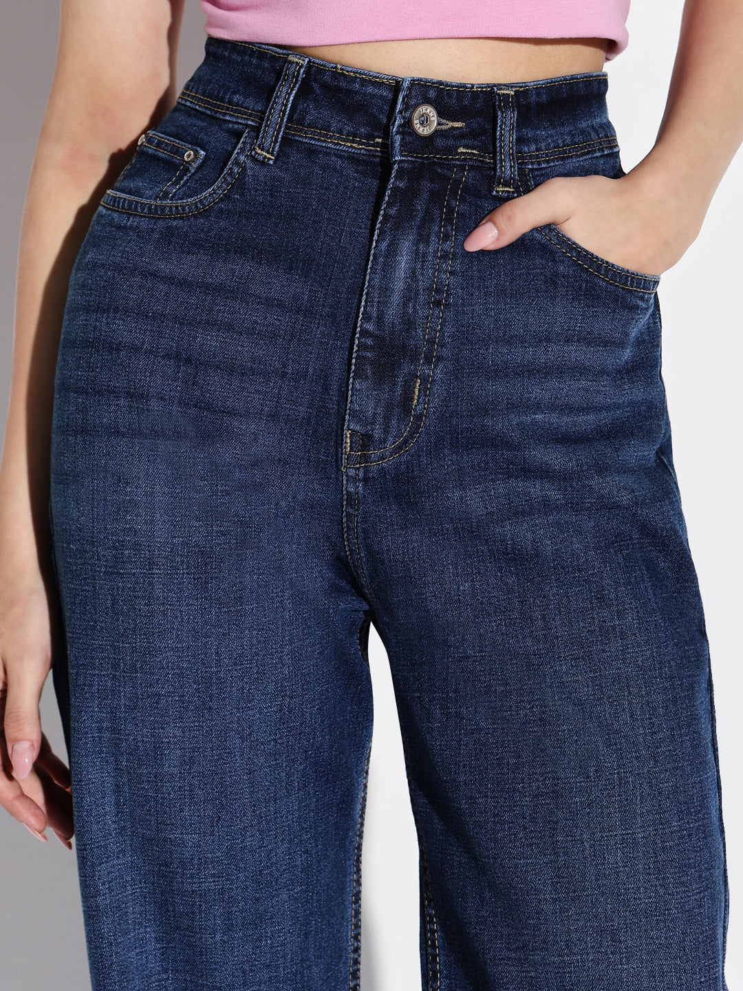 Women Navy Blue Wide Leg Jeans