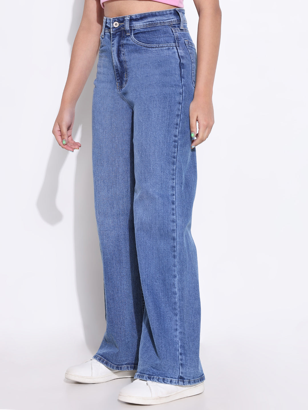 Women Solid Blue Wide Leg Jeans