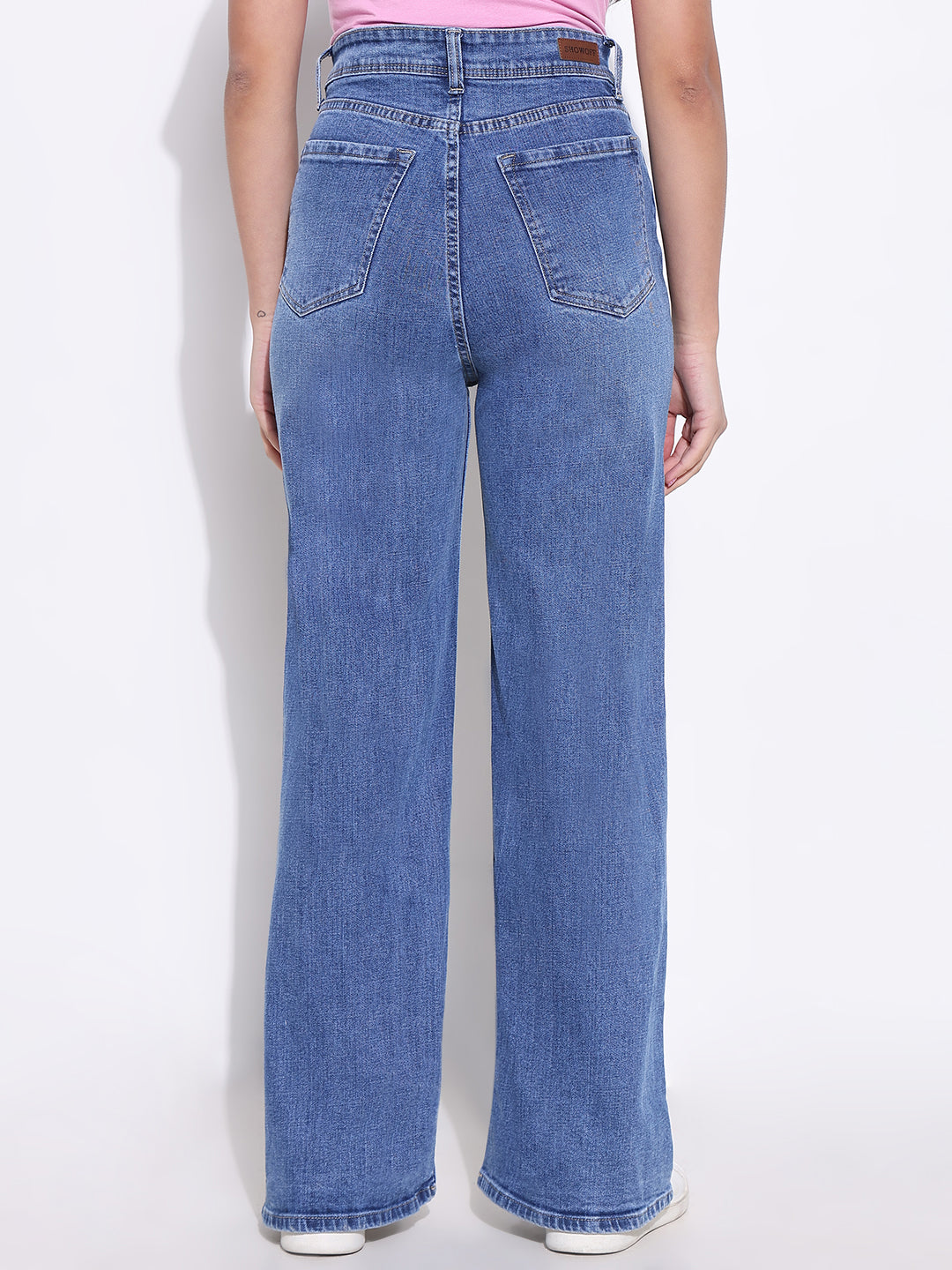 Women Solid Blue Wide Leg Jeans