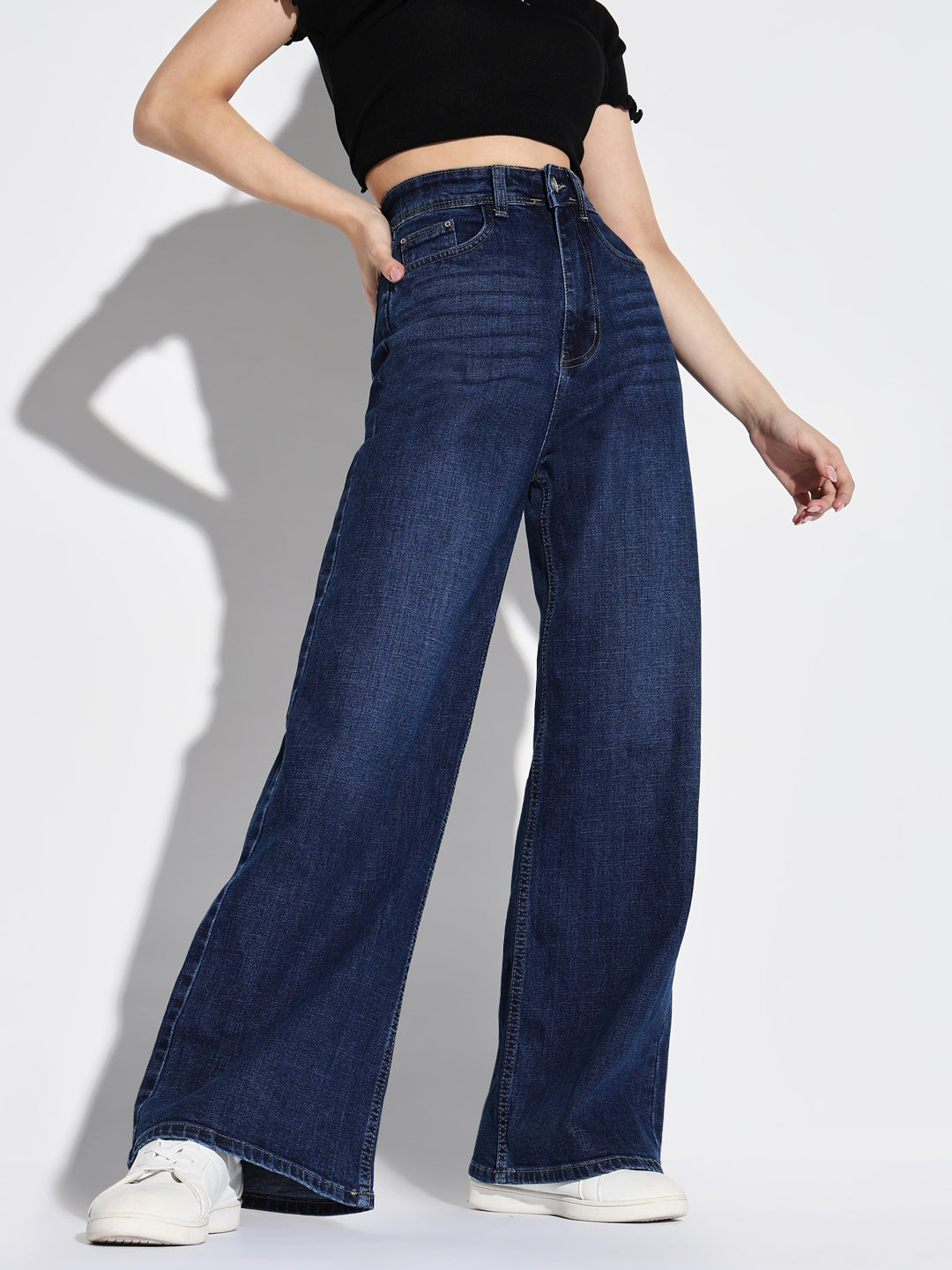 Women Navy Blue Wide Leg Jeans