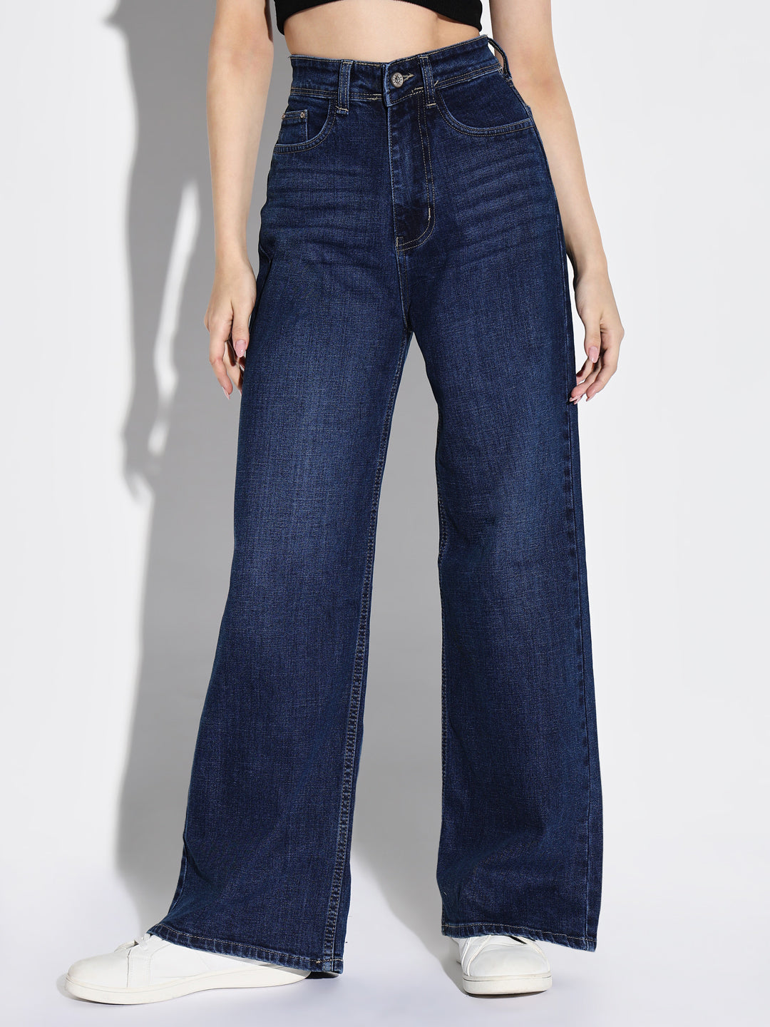 Women Navy Blue Wide Leg Jeans