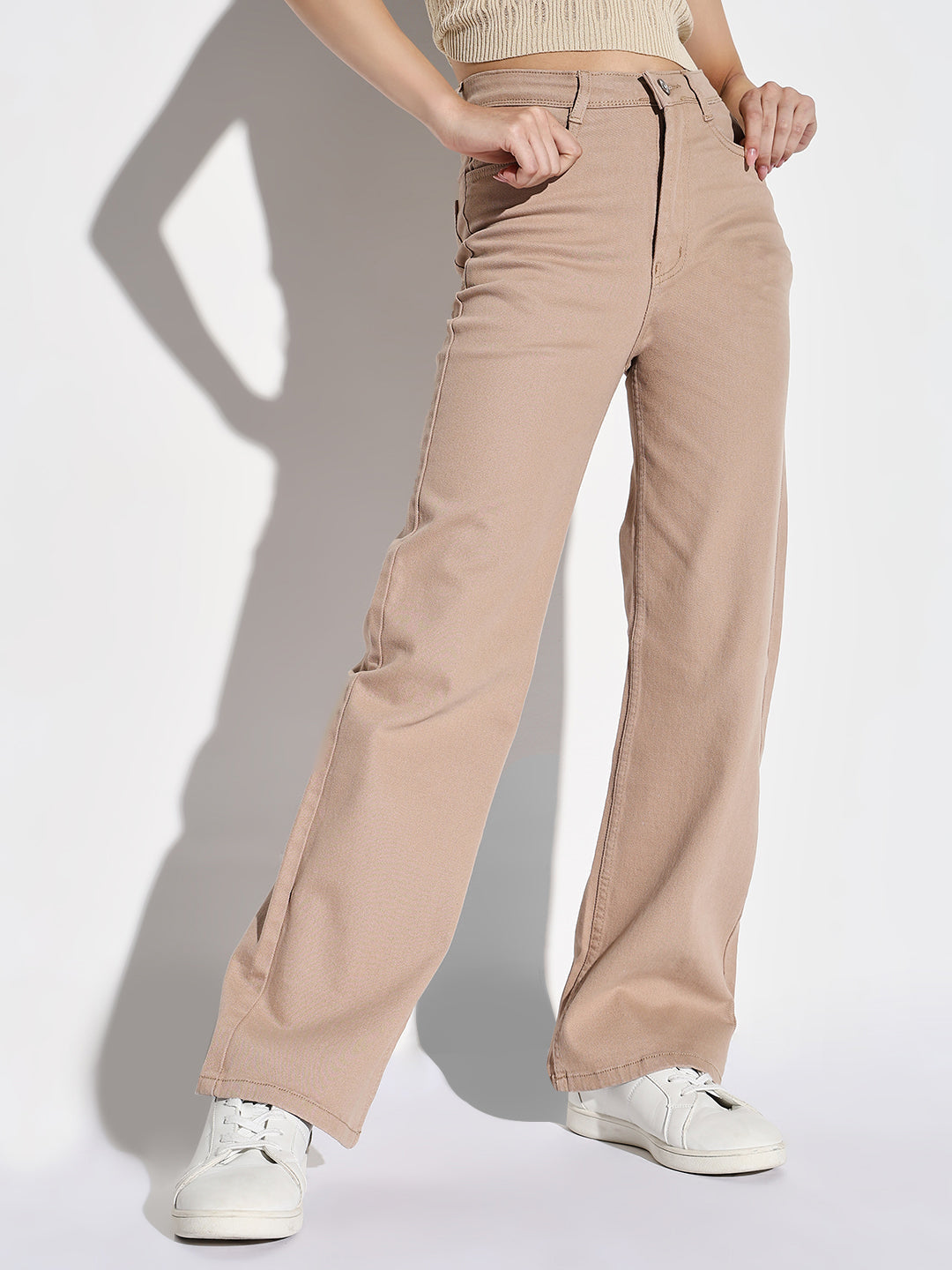 Women Beige Straight Fit Jeans