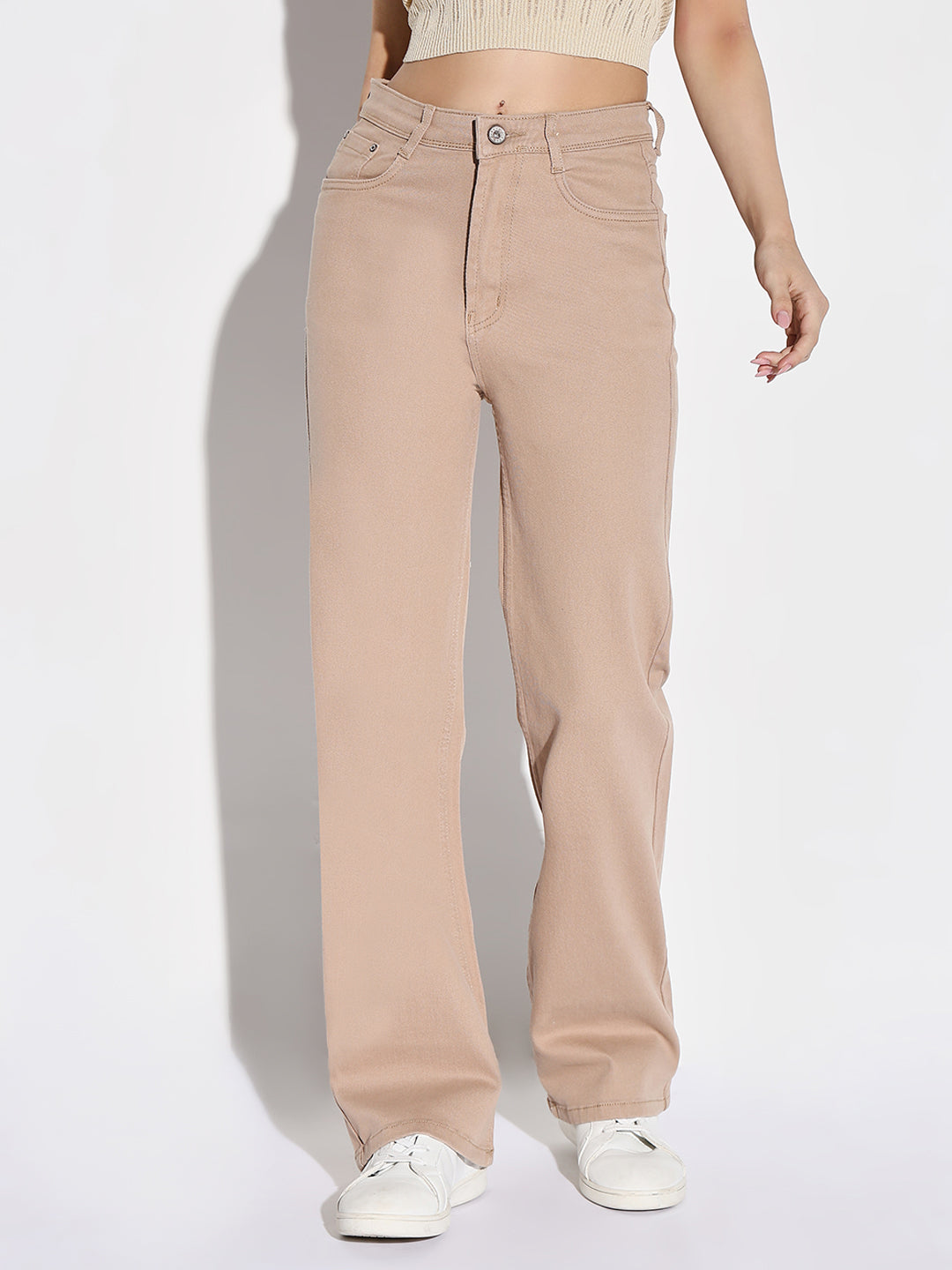 Women Beige Straight Fit Jeans