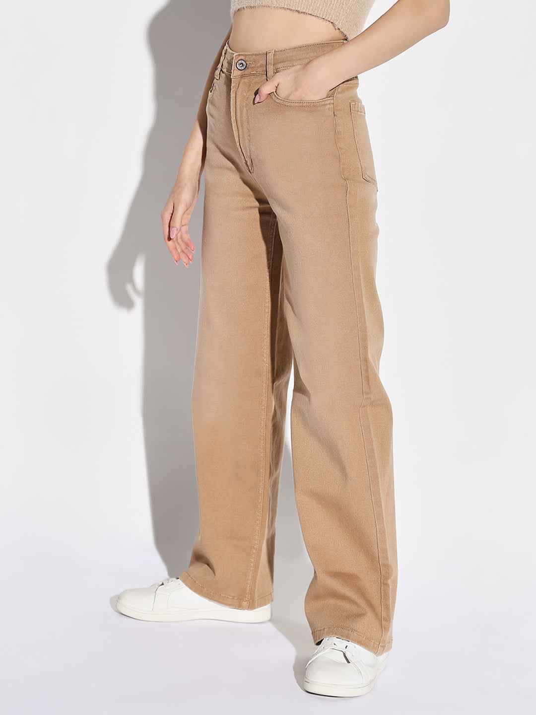 Women Beige Wide Leg Jeans