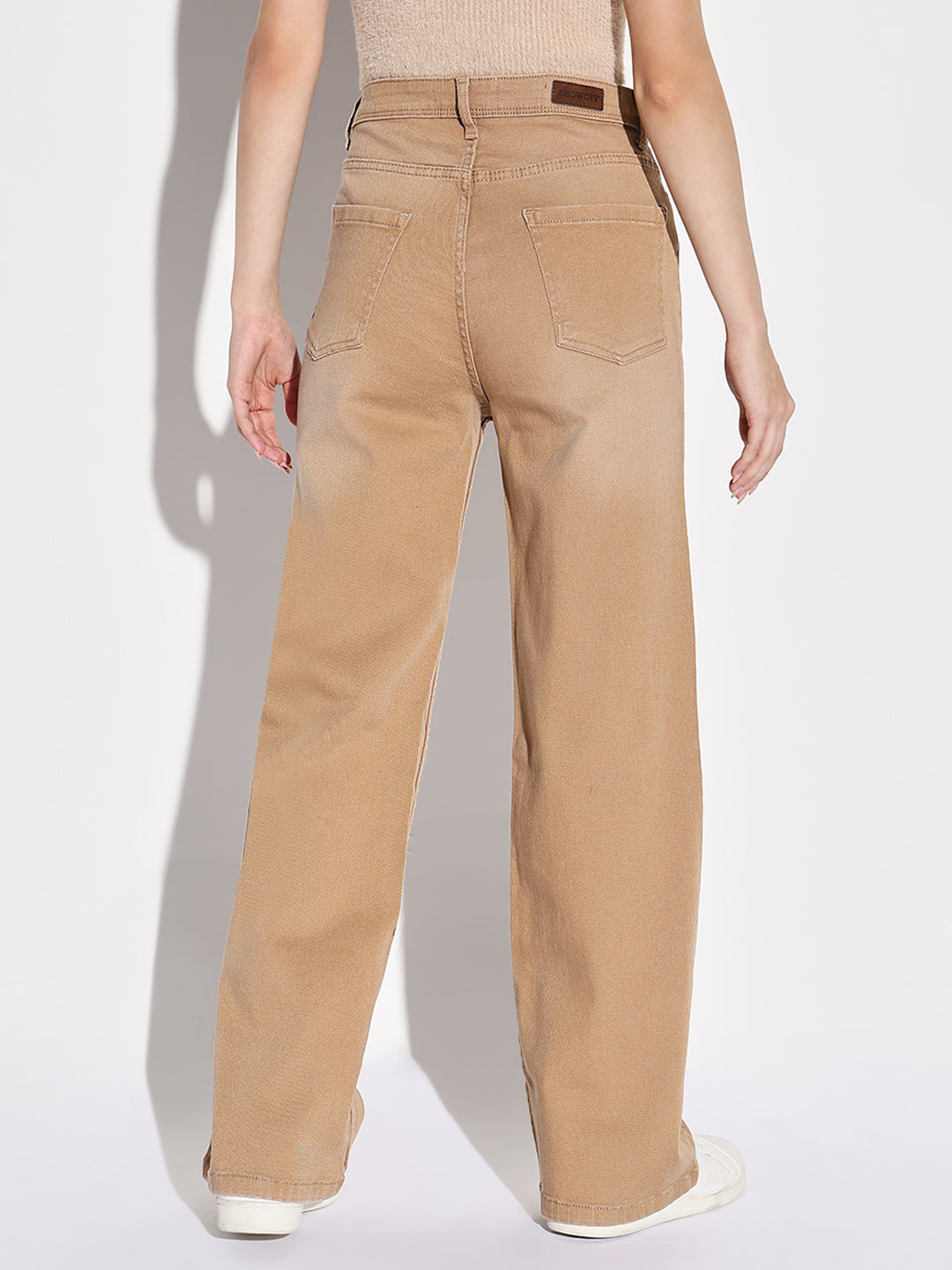 Women Beige Wide Leg Jeans