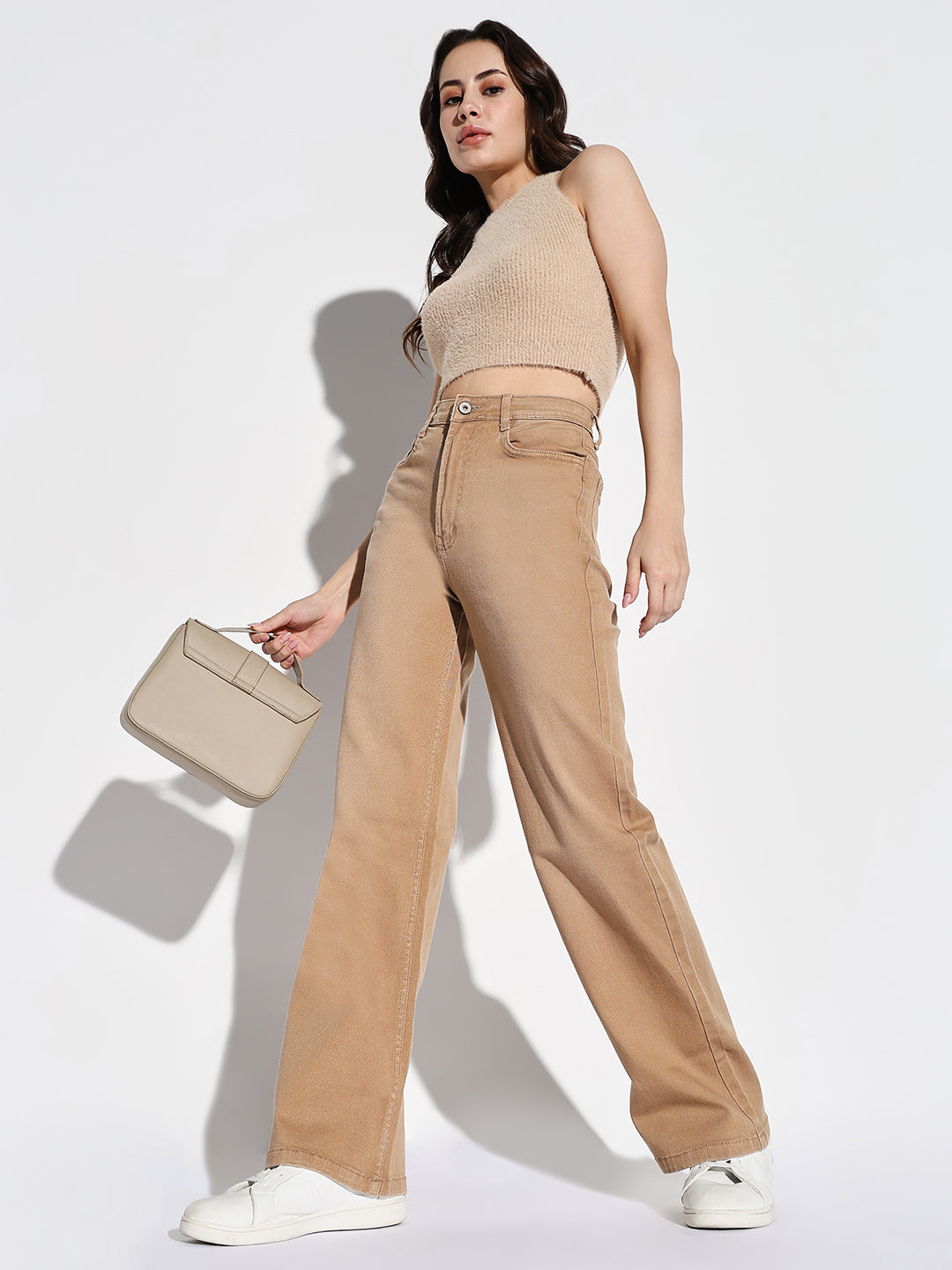 Women Beige Wide Leg Jeans