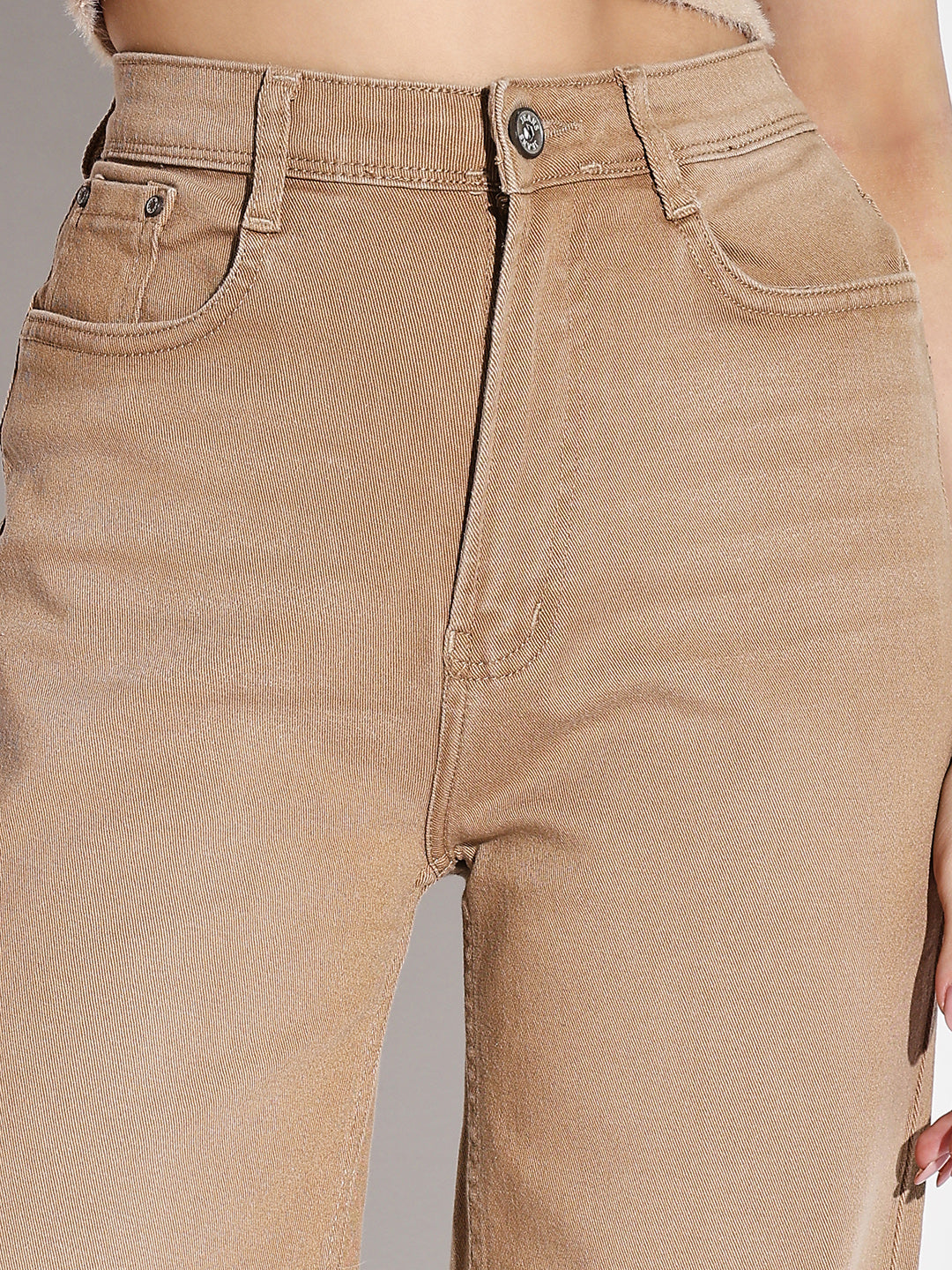 Women Beige Wide Leg Jeans