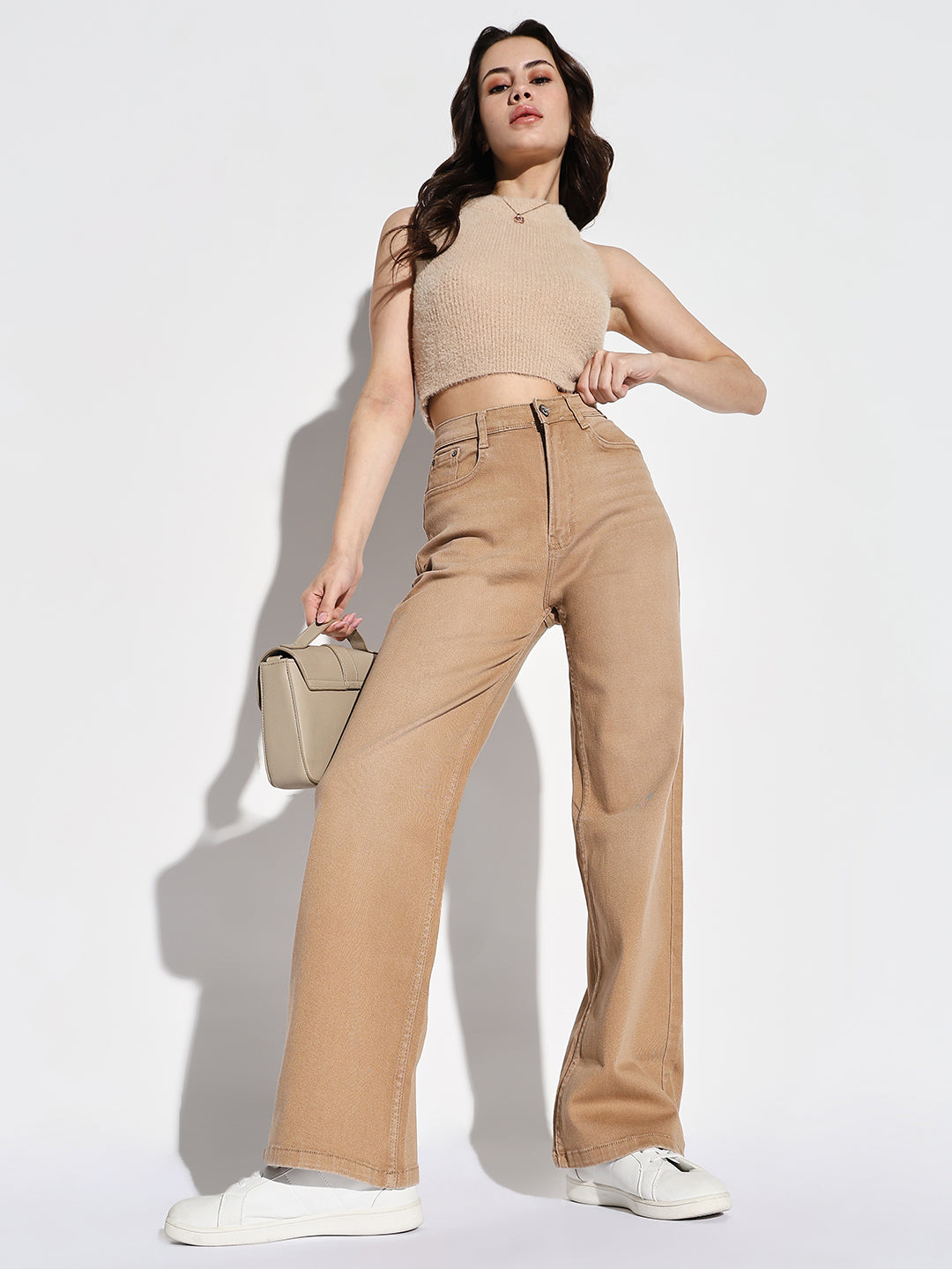 Women Beige Wide Leg Jeans