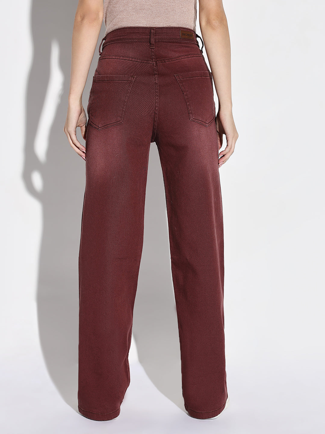 Women Maroon Wide Leg Jeans