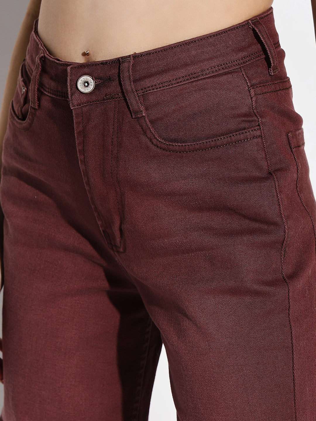 Women Maroon Wide Leg Jeans