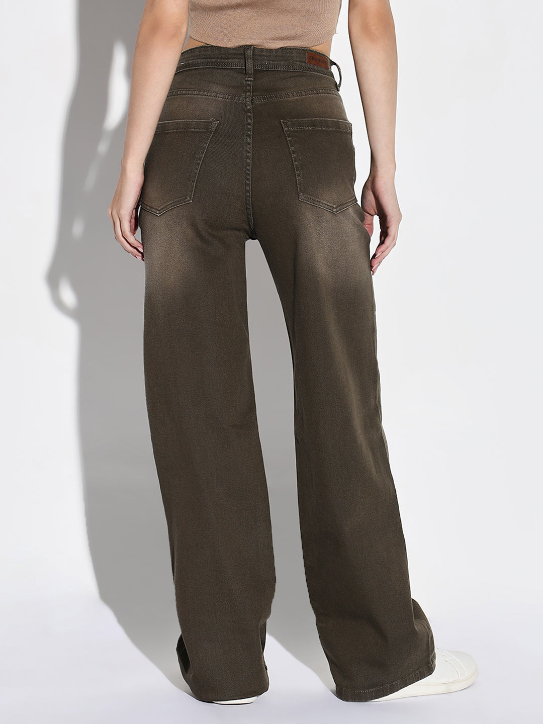 Women Olive Wide Leg Jeans