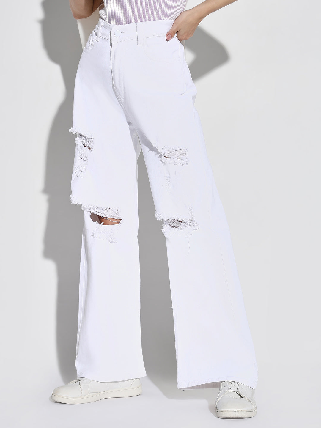 Women White Wide Leg Jeans