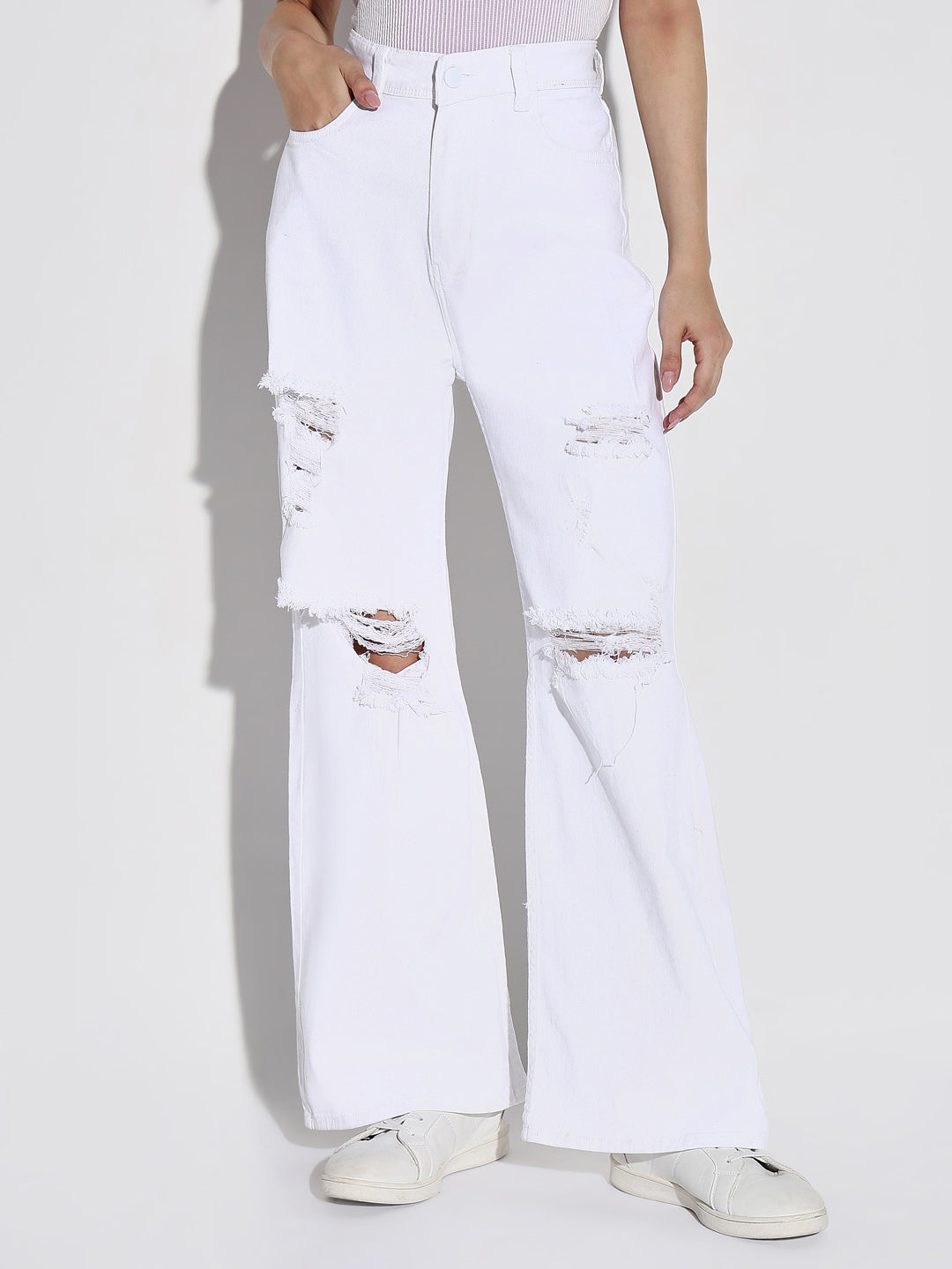 Women White Wide Leg Jeans