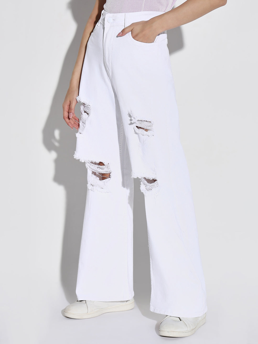 Women White Wide Leg Jeans