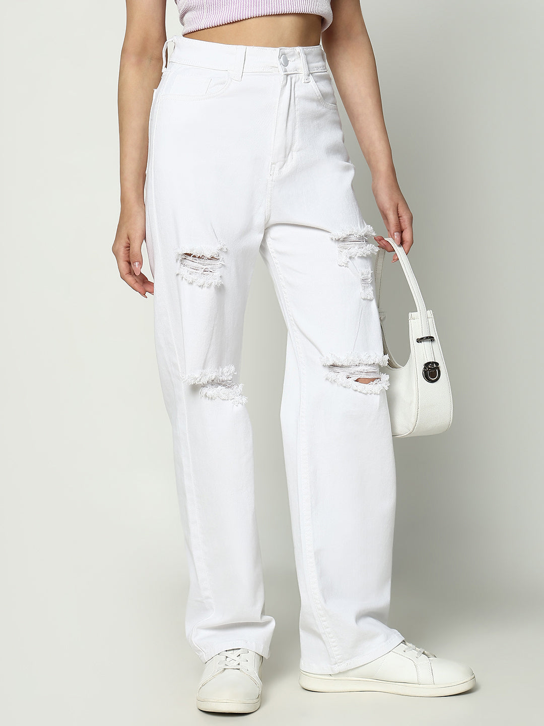 Women White Solid Straight Fit Jeans