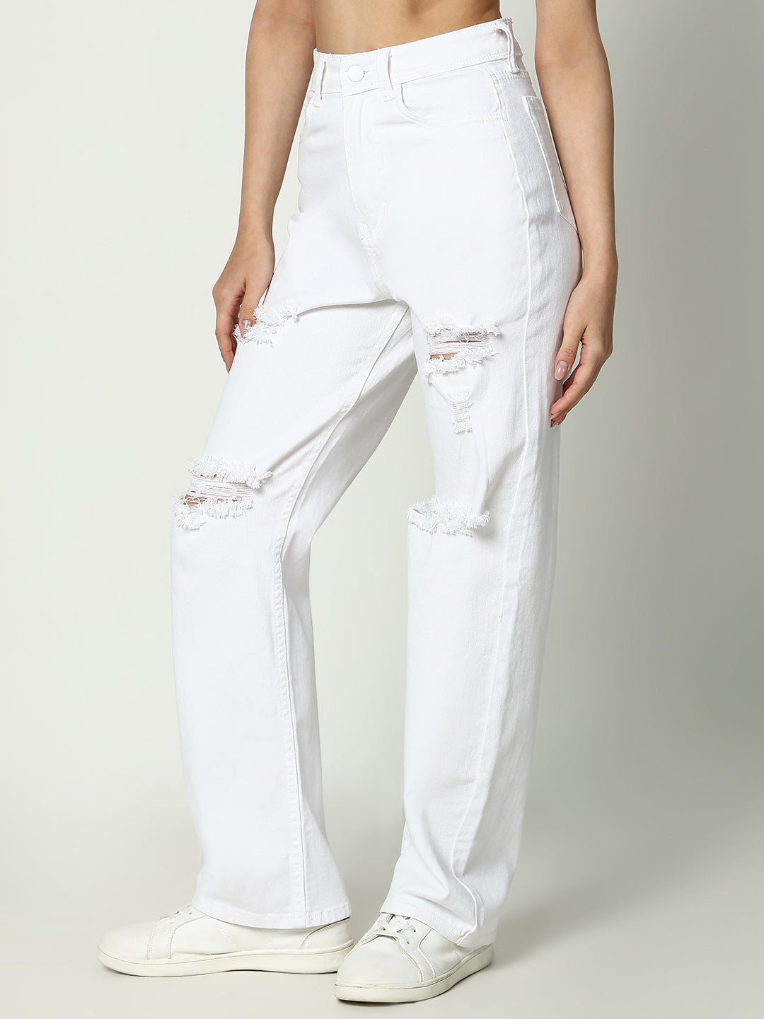 Women White Solid Straight Fit Jeans