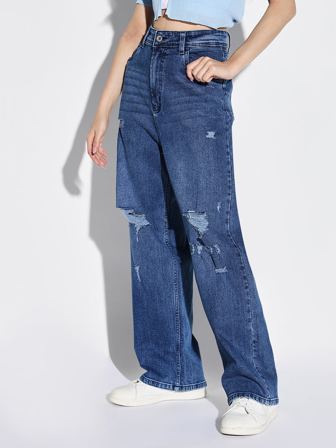 Women Blue Wide Leg Jeans