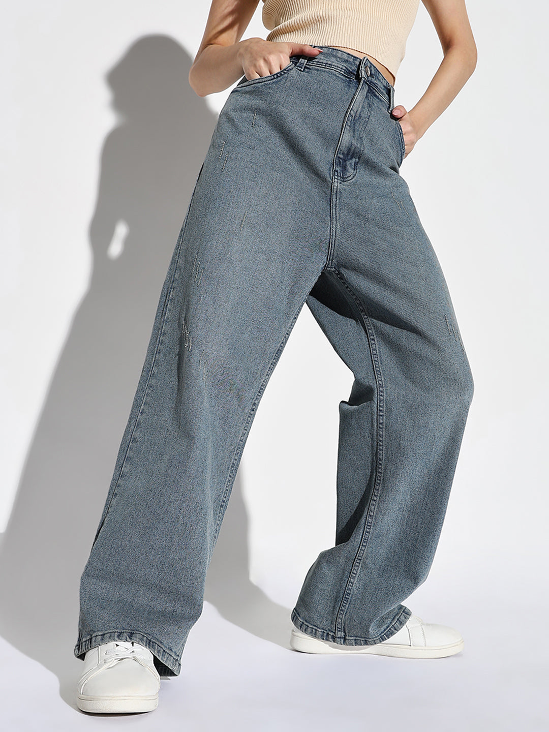 Women Blue Wide Leg Jeans