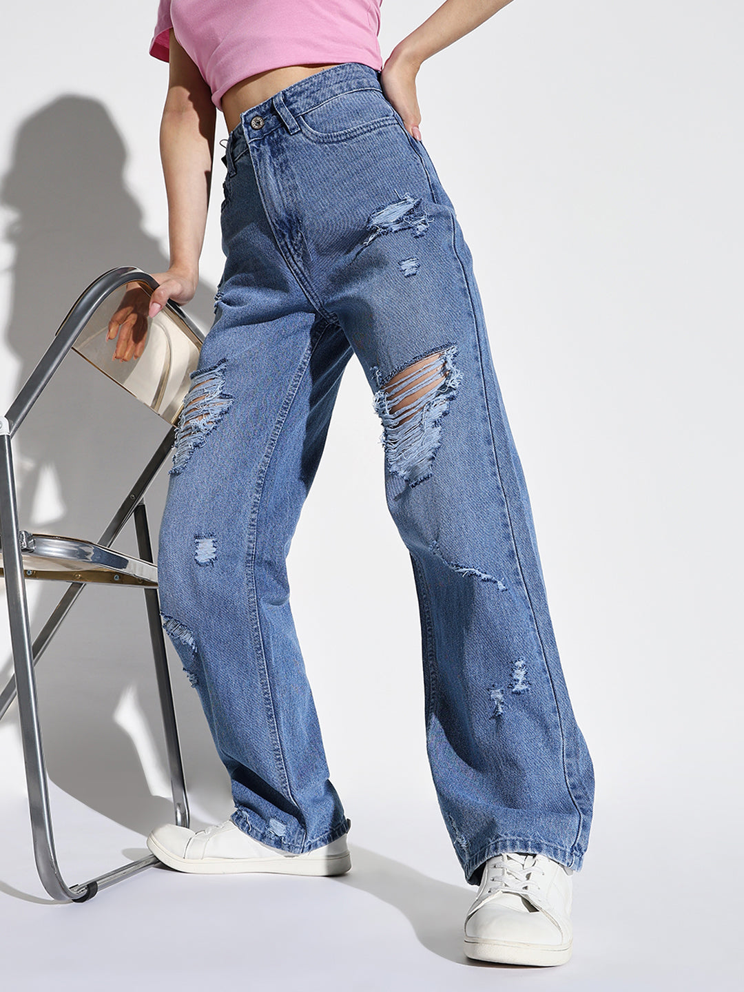 Women Blue Wide Leg Jeans