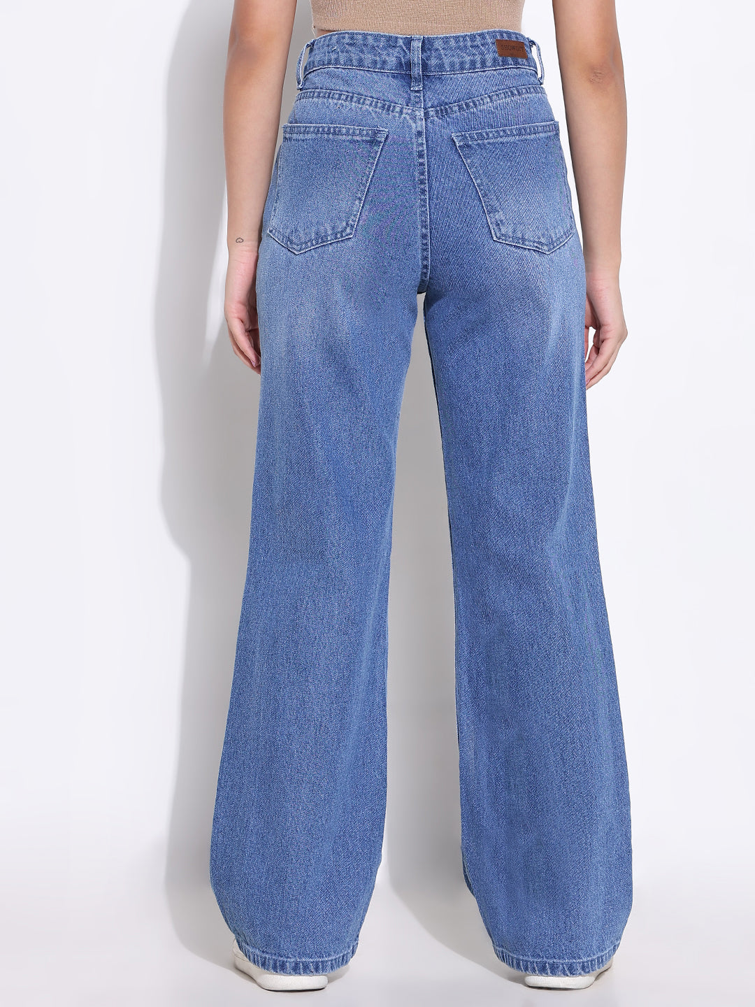 Women Solid Blue Wide Leg Jeans