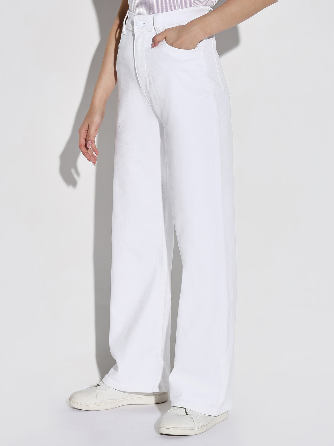 Women White Wide Leg Jeans