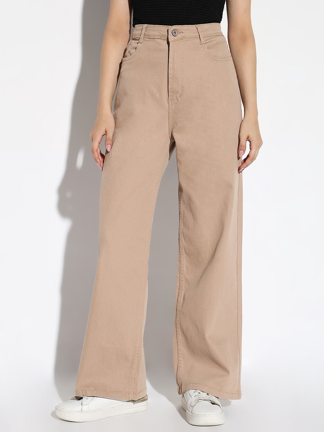 Women Beige Wide Leg Jeans