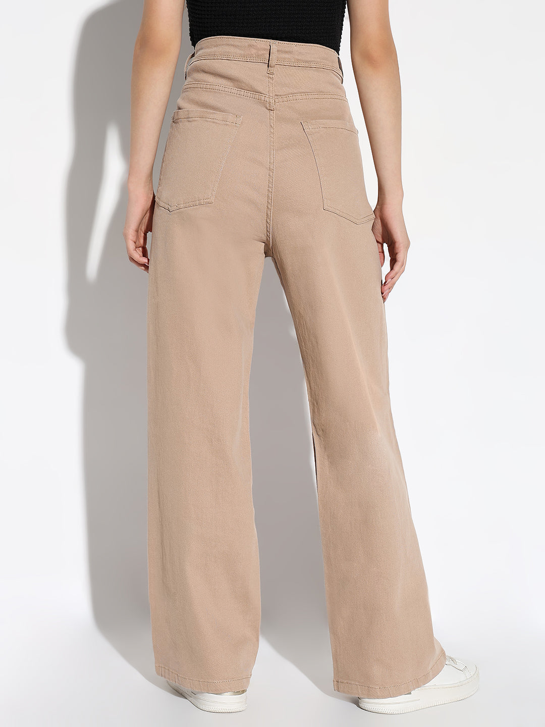 Women Beige Wide Leg Jeans