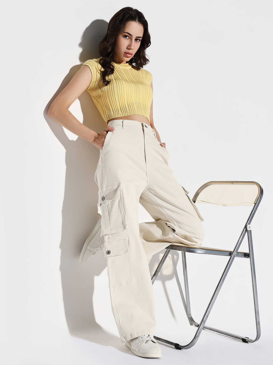 Women Off White Cargo Jeans