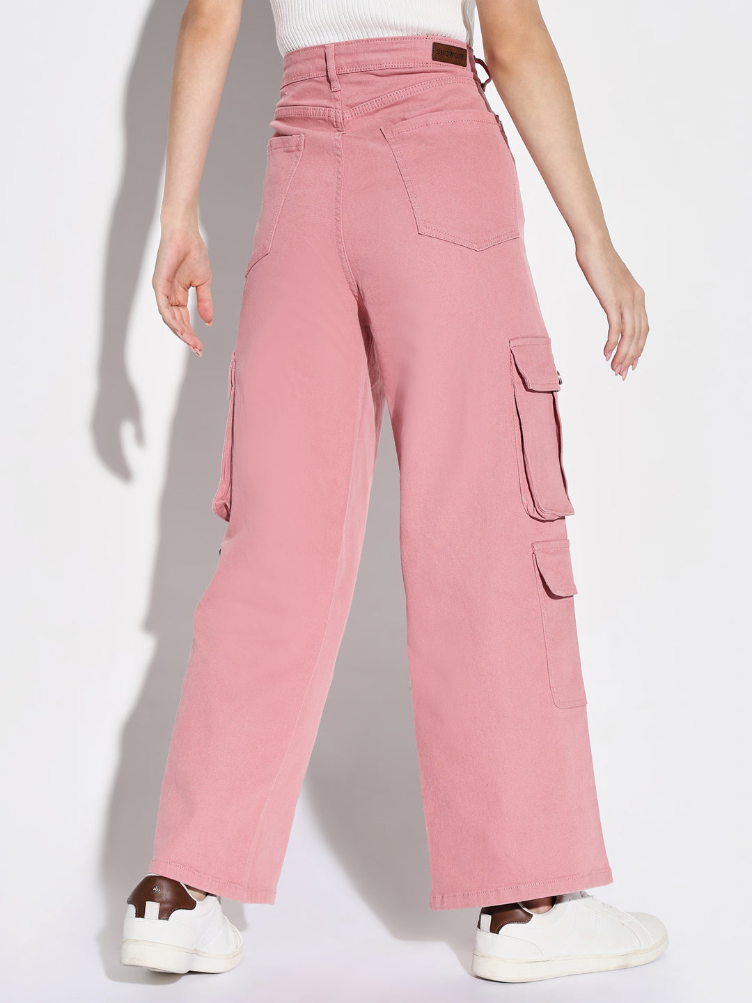 Women Pink Wide Leg Cargo Jeans