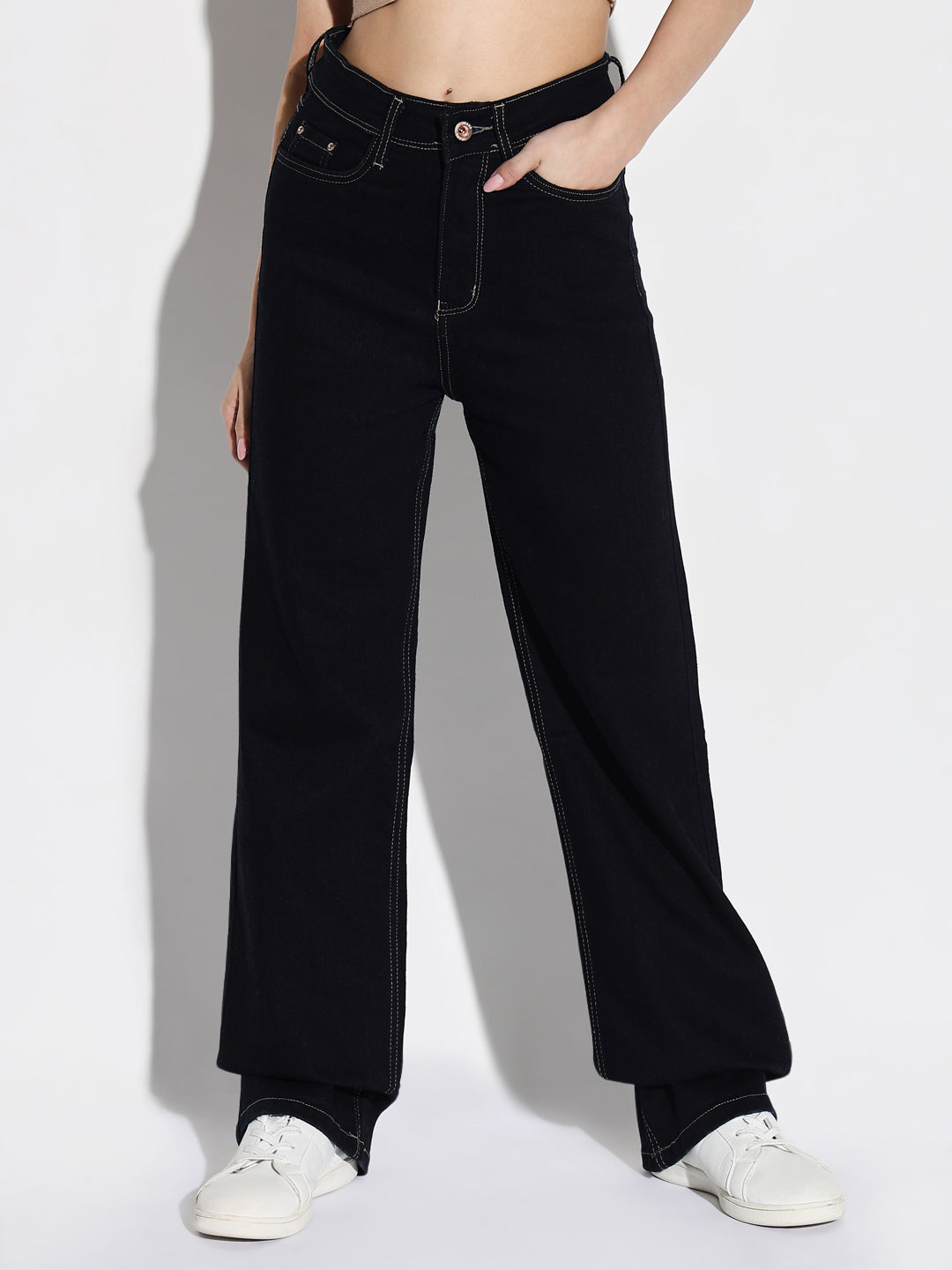 Women Navy Blue Wide Leg Jeans