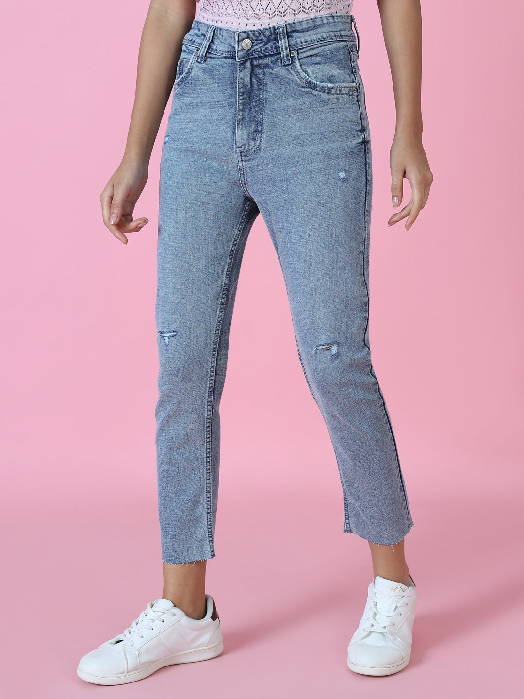 Women's Blue Solid Slim Fit Denim Jeans