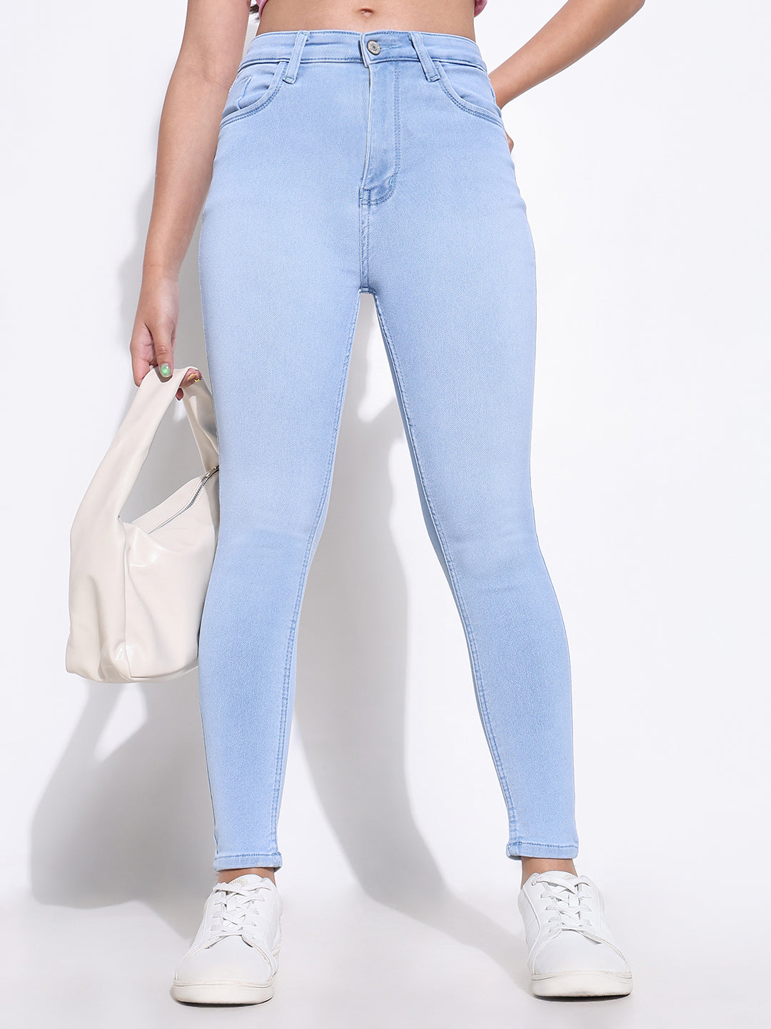 Women's Blue Solid Skinny Fit Denim Jeans