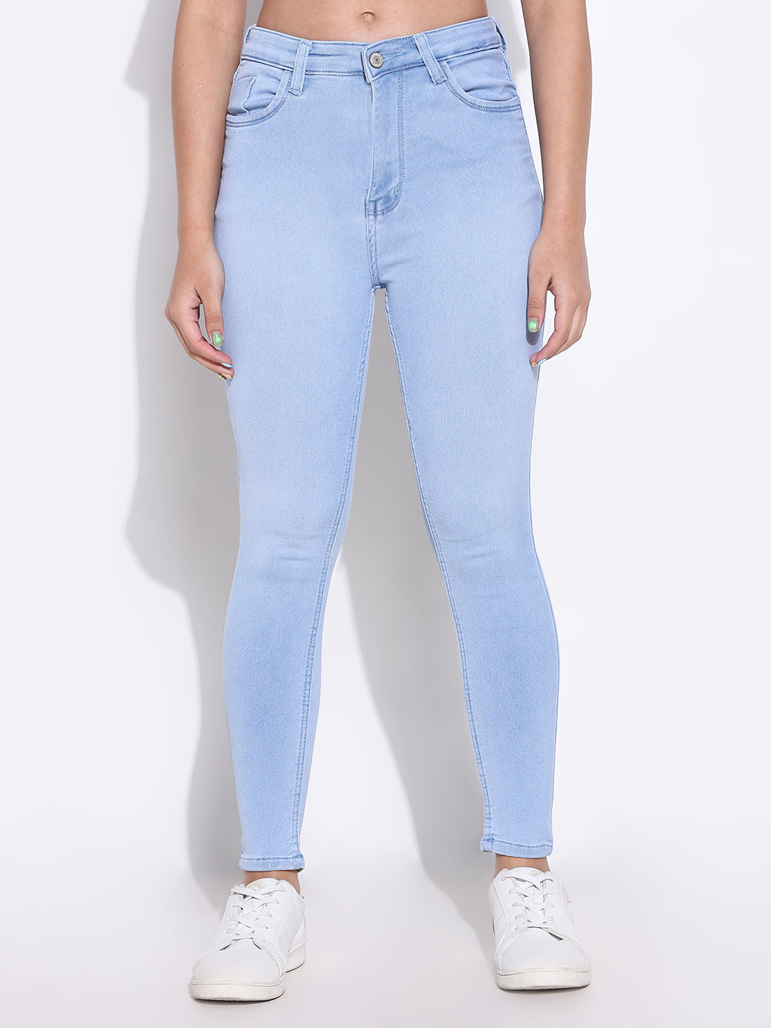 Women's Blue Solid Skinny Fit Denim Jeans