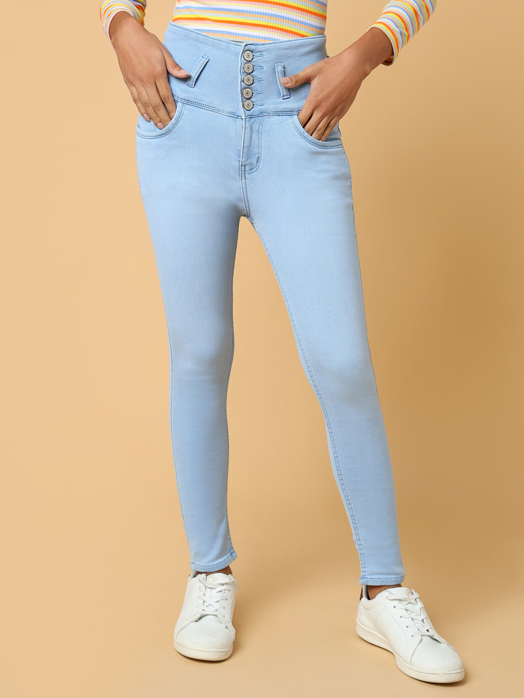 Women's Blue Solid Skinny Fit Denim Jeans