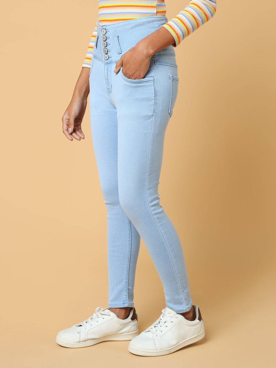 Women's Blue Solid Skinny Fit Denim Jeans