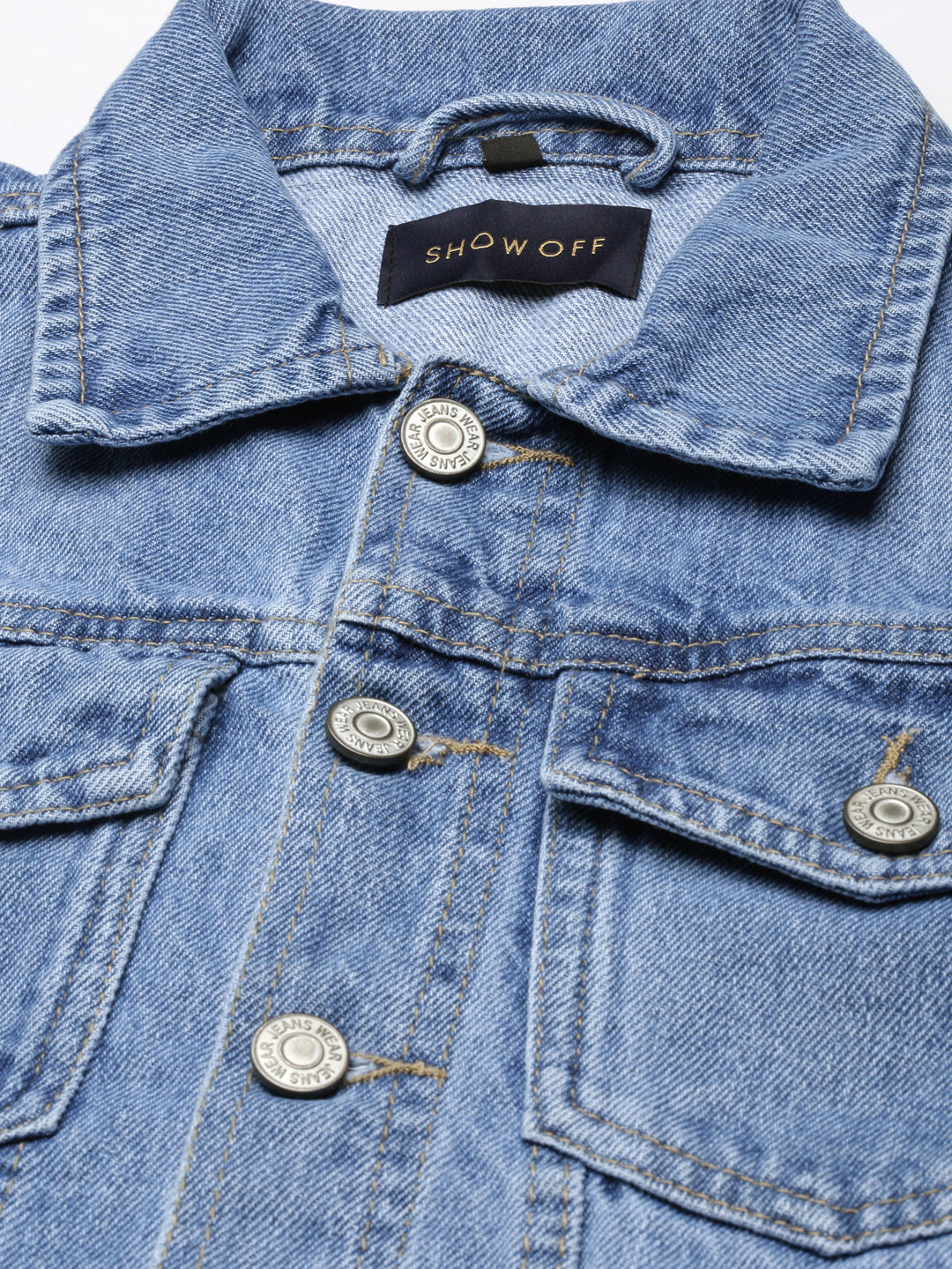 Women's Blue Spread Collar Crop Denim Jacket