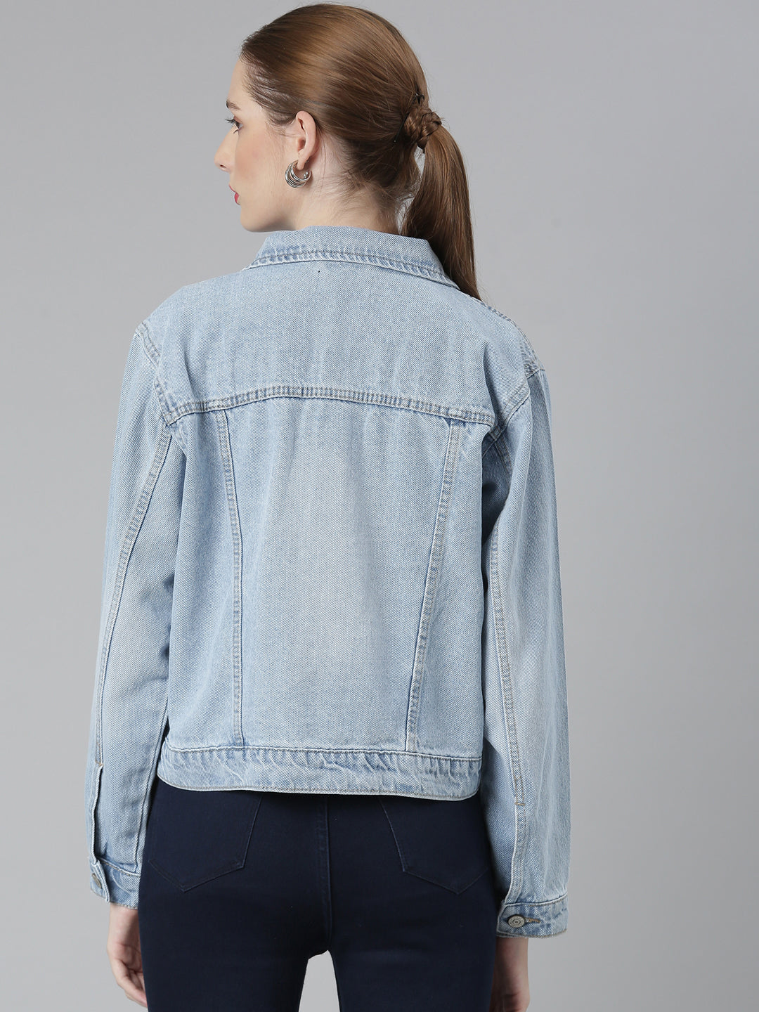 Women Blue Solid Denim Jacket