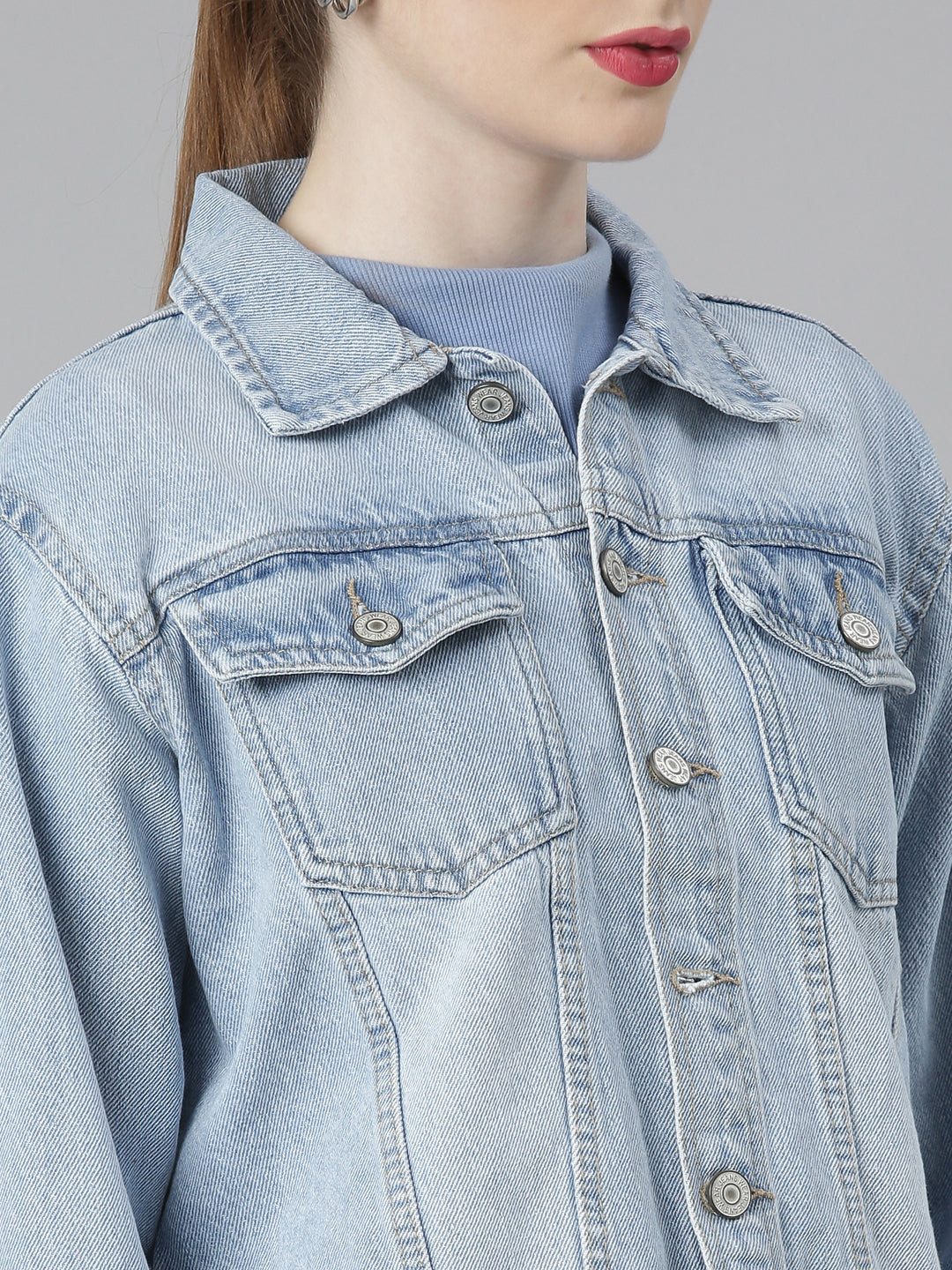 Women Blue Solid Denim Jacket