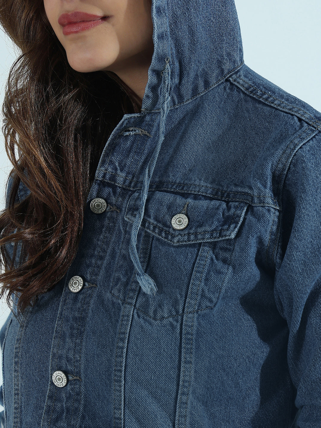 Women's Blue Hooded Relaxed Fit Denim Cropped Jacket