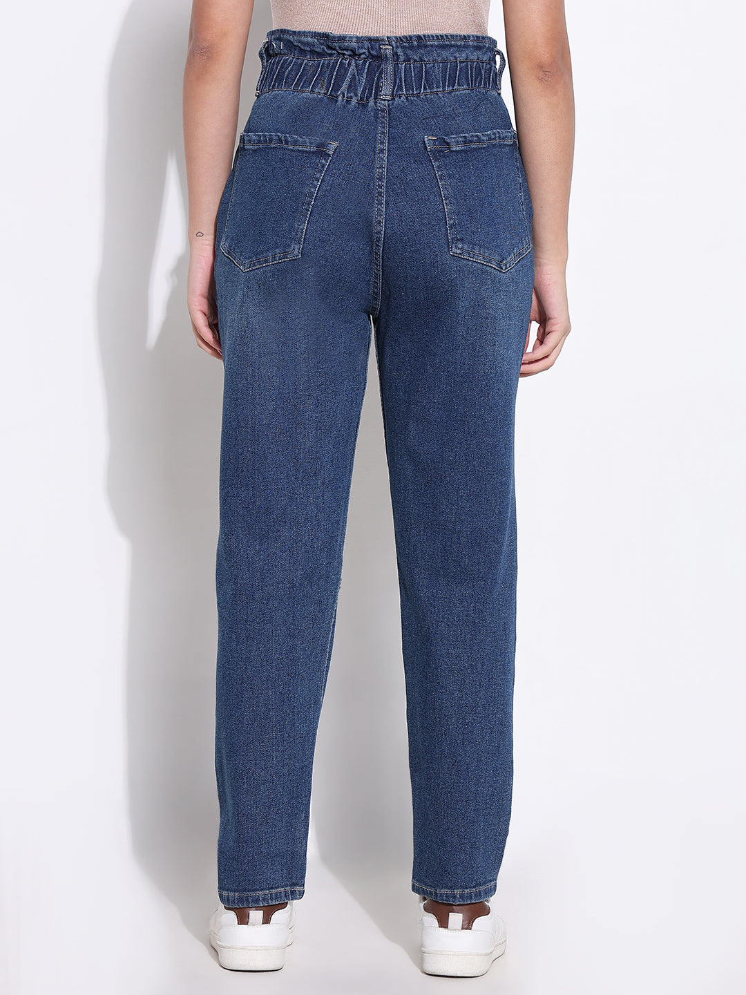 Women Solid Blue Mom Fit Jeans