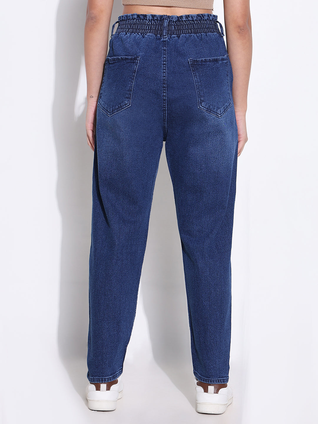 Women Solid Blue Mom Fit Jeans