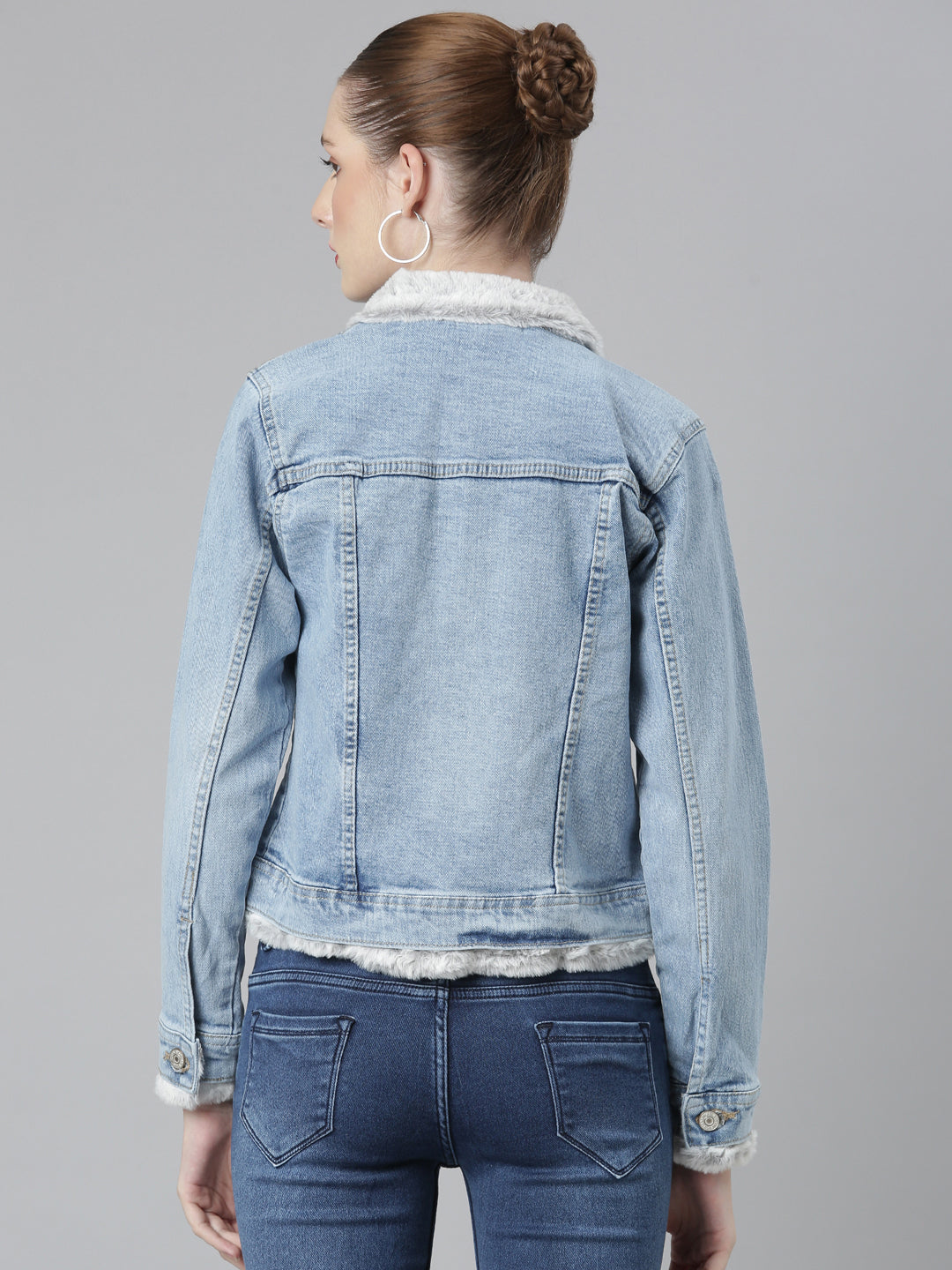 Women Blue Solid Denim Jacket