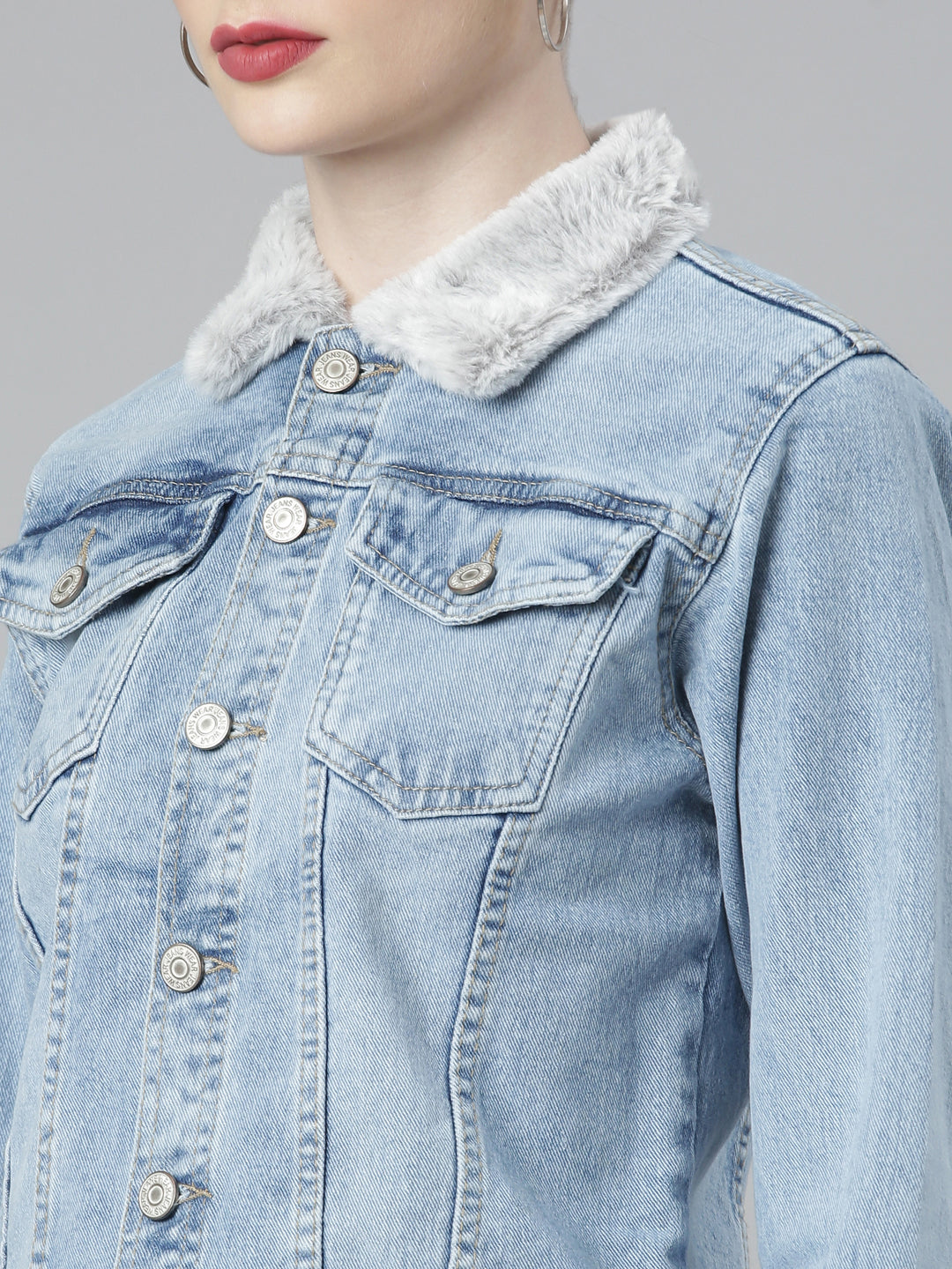 Women Blue Solid Denim Jacket