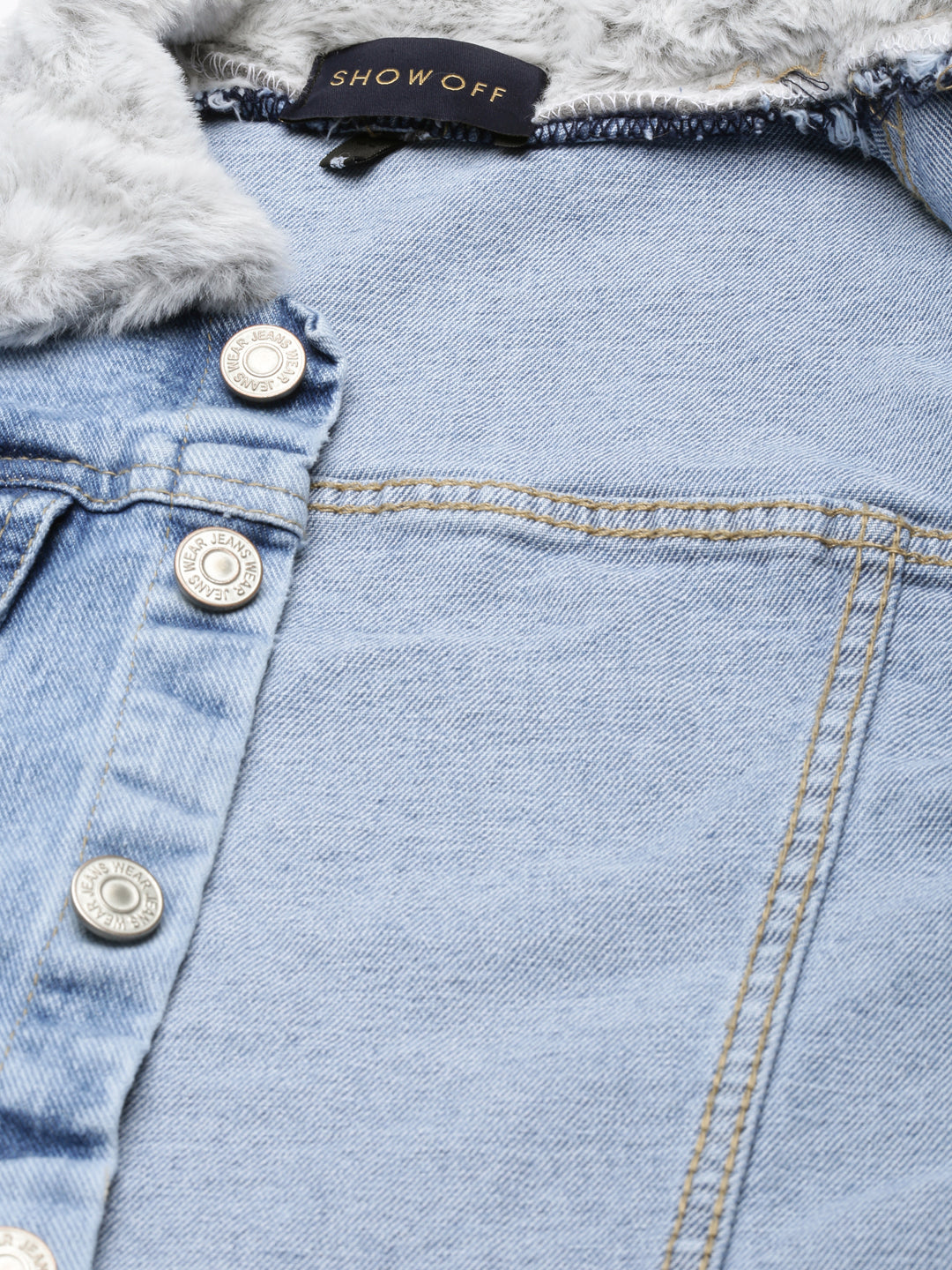 Women Blue Solid Denim Jacket